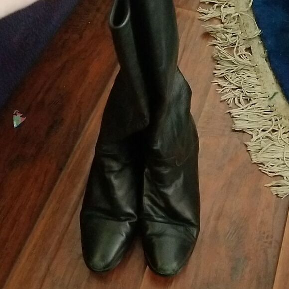 Black Leather Calf High Low Heel Boots Size 7 - Picture 1 of 3